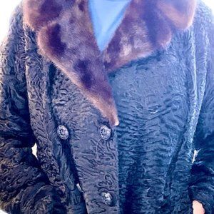 Genuine Swakara South-West African  Fur Lamb's Coat with mink Collar